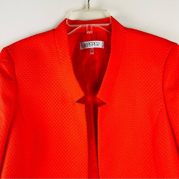 Kasper orange checked zipper office preppy open blazer 14 - Picture 2 of 7